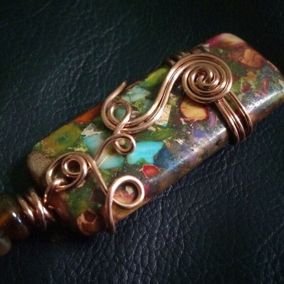 Gorgeous & Unique Fall Colors! Woodsy Sea Sediment Jasper + Agate Pendant - Picture 9 of 12